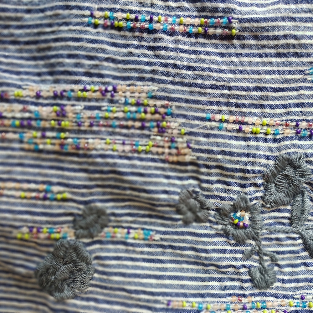 Pilcro Blue and White Embroidered and Beaded Button-Down Shirt - Picture 3 of 4
